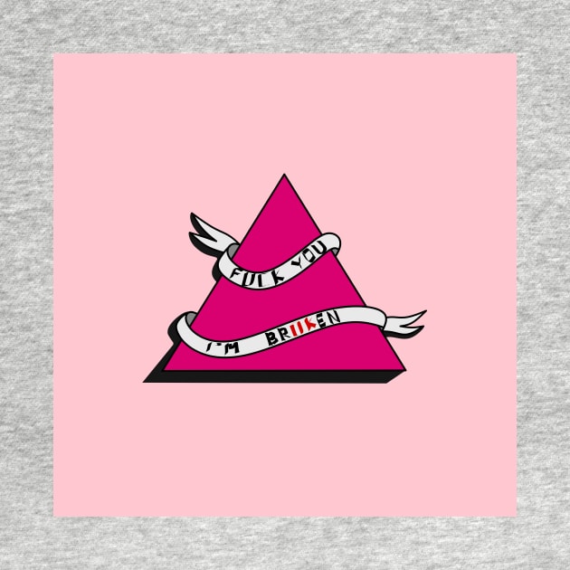Pink triangle with I'm broken typewriter by opiro
